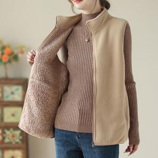 摇粒绒立领拉链马甲女士秋冬季 坎肩外穿 防风保暖休闲外套加绒无袖