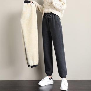休闲运动裤 加绒加厚羊羔绒毛卫裤 束脚灯笼裤 冬季 子 女宽松保暖棉裤