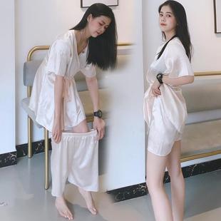 甜美可爱公主风V领日系和服系绳连衣裙两件套睡衣 冰丝睡裙女夏季