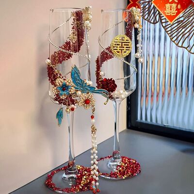 敬酒杯diy新中式高颜值婚礼敬酒杯手工自制diy材料包订婚结婚送好