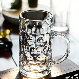 玻璃杯精酿啤酒杯子家用大容量扎啤杯500ml带把手酒吧商用英雄杯