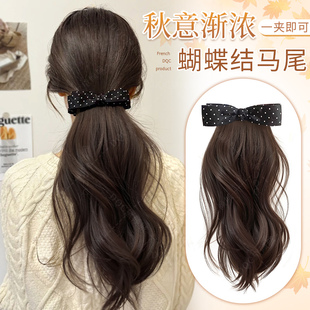 假发辫子女蝴蝶结波点马尾抓夹仿真发自然蓬松增发量低扎马尾假发