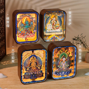 handsome创意木质工艺品菩萨佛像玄关摆件家居装饰小夜灯乔迁礼品