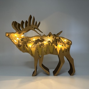 北美森林动物3D驼鹿家居装饰北欧木质桌面摆件工艺品创意木制雕刻