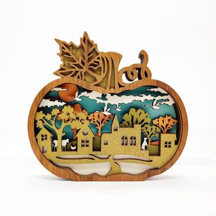 北美森林动物家居装饰木质摆件感恩工艺品创意丰收节雕刻南瓜灯饰