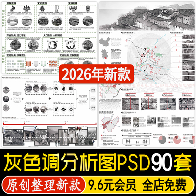 ps前期分析建筑景观设计 灰色调竞赛风场地空间区位现状分析图psd