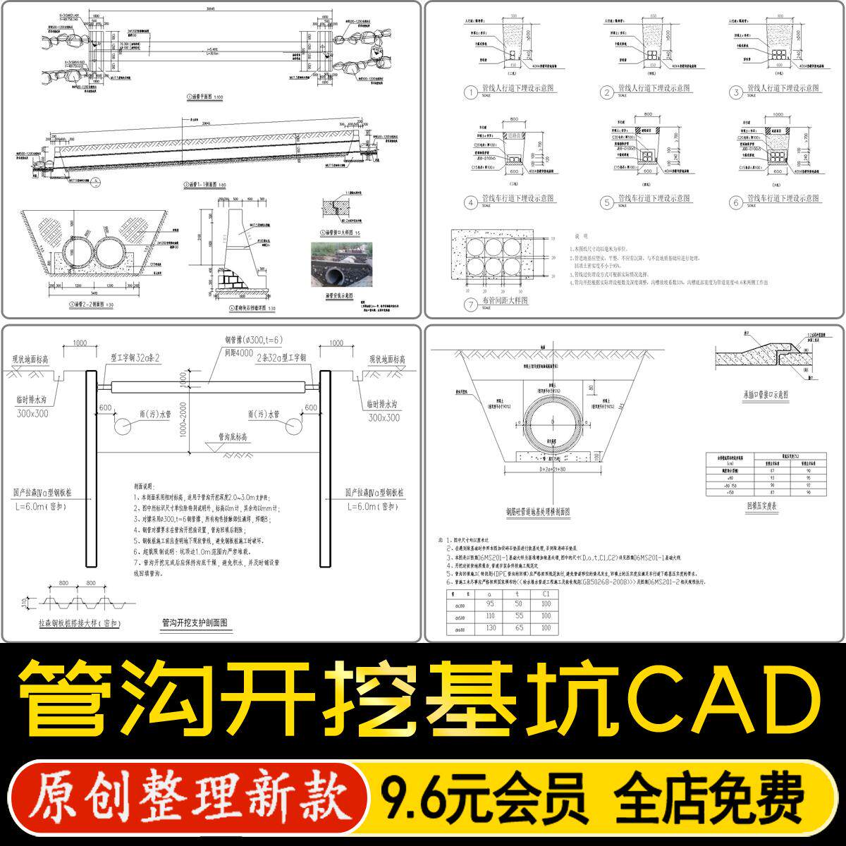 管沟开挖基坑支护HDPE双壁波纹管管沟开挖回填大样详图CAD施工图