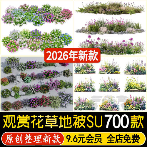 三维花草地被园林花境植物草坪花镜草花草丛观赏草su模型草图大师