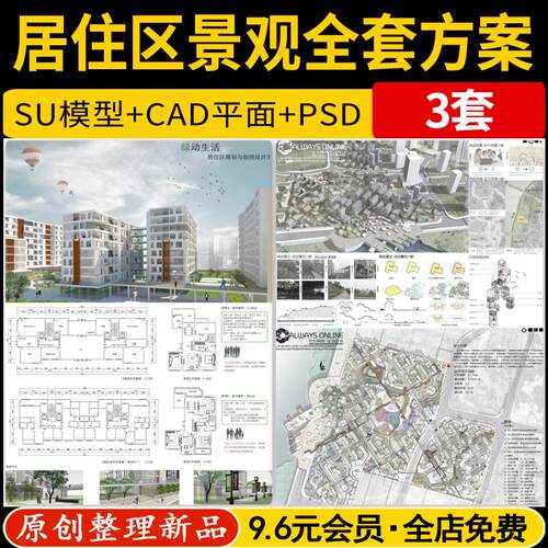 居住区住宅小区景观规划全套整套方案设计SU模型PSD展板CAD平面图