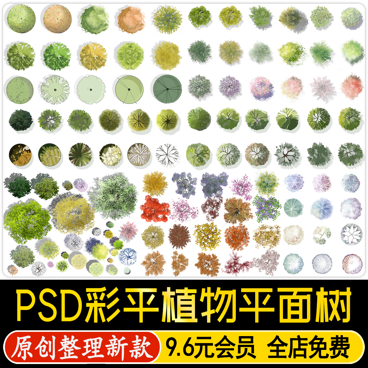 园林景观小清新竞赛风ps彩平图植物平面树木草坪花卉psd分层素材