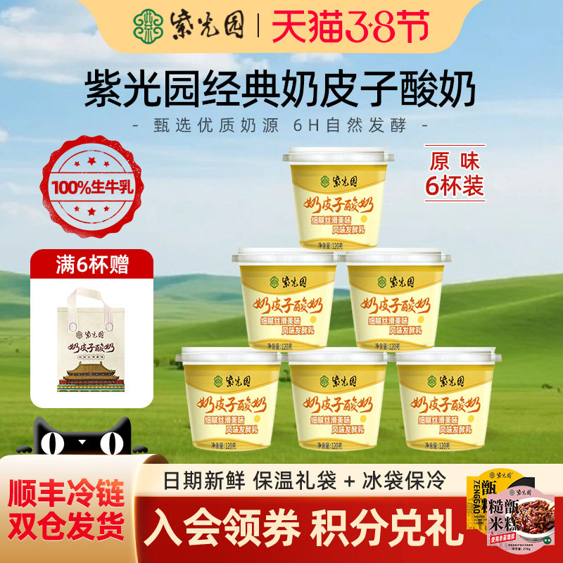 紫光园奶皮子低温调制乳制品北京老字号120g*6送礼袋风味干噎酸奶