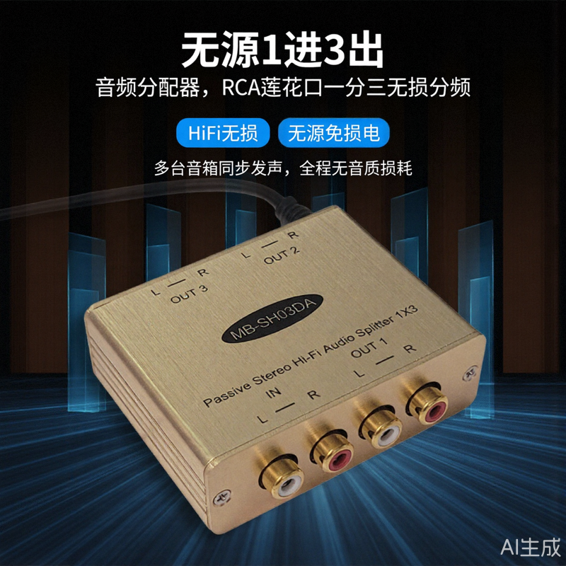 HiFi音质无源音频分配器莲花接口一分三分频器立体声音三无损分频