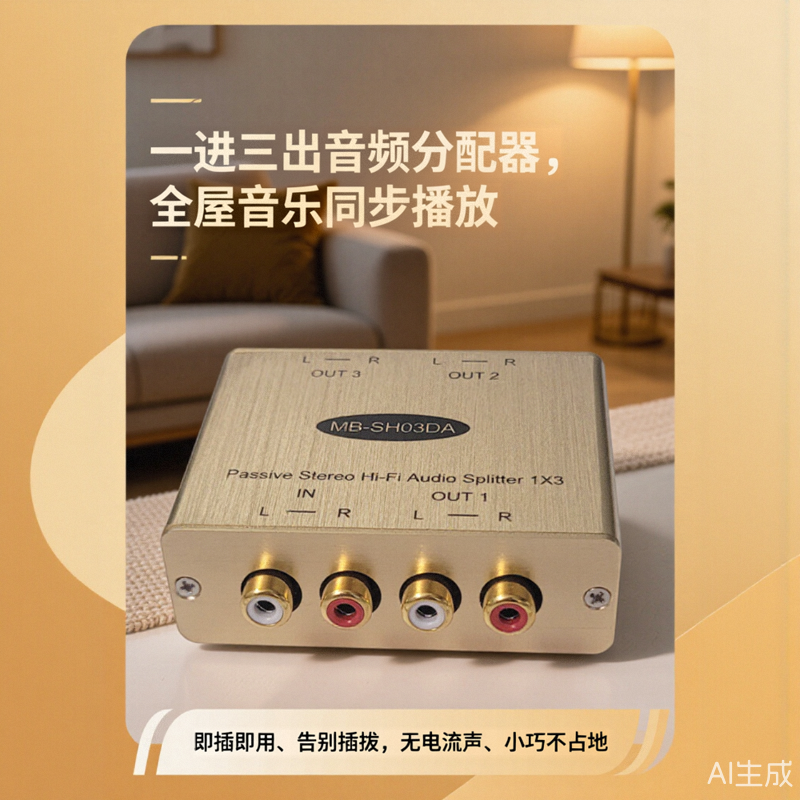 一进三出音频分配器立体声分频器便携式无电流声小巧全屋音乐同步