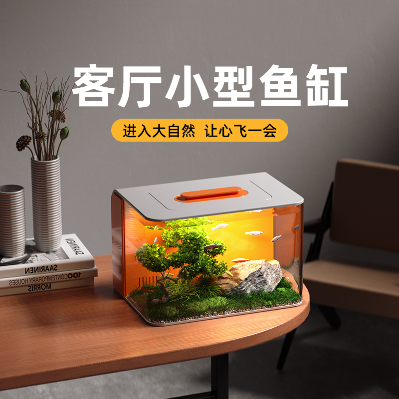 桌面小鱼缸客厅小型一体免换水2025新款生态缸懒人家用造景水族箱