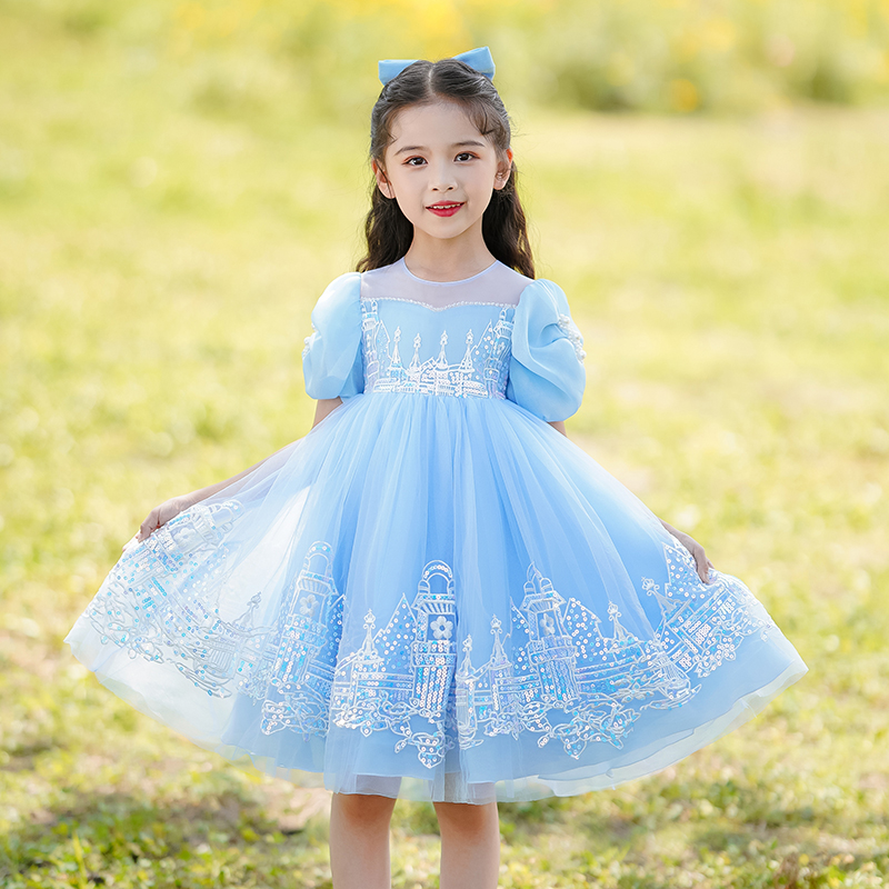 爱莎公主裙女童夏2023新款夏季艾莎连衣裙儿童迪士尼裙子女孩夏装