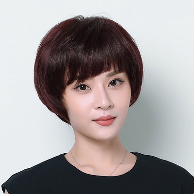中老年假发真发女短发妈妈真人发丝干练短直发发型自然逼真全头套