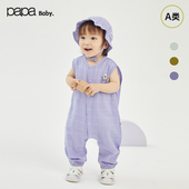 爬服连体衣宝宝新生儿 婴儿竹棉纱布无袖 商场同款 papa爬爬夏季