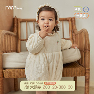 papa爬爬冬季 女宝宝夹棉连体衣婴儿包屁衣棉服保暖洋气时髦 新款