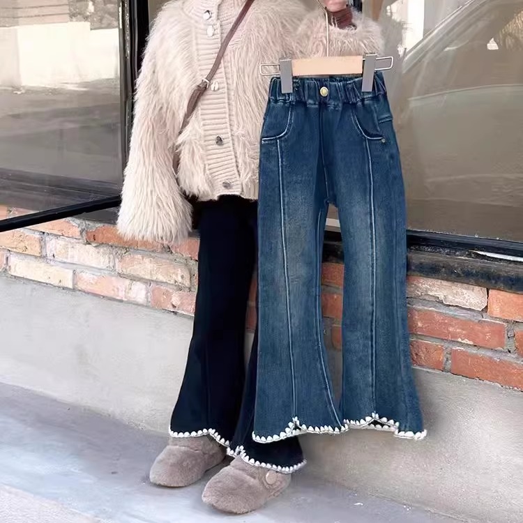 女童裤子牛仔加绒长裤2025新品
