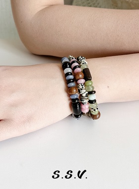 SSV玛瑙木珠混石串珠手链多巴胺夏季叠戴ins轻奢小众设计精致礼物