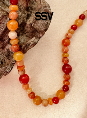 SSV敦煌系列沙漠落日余晖红玛瑙串珠项链 女高级感锁骨链