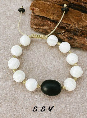 SSV檀木贝母手串配饰叠戴可调节长短轻奢小众高级感手链简约精致