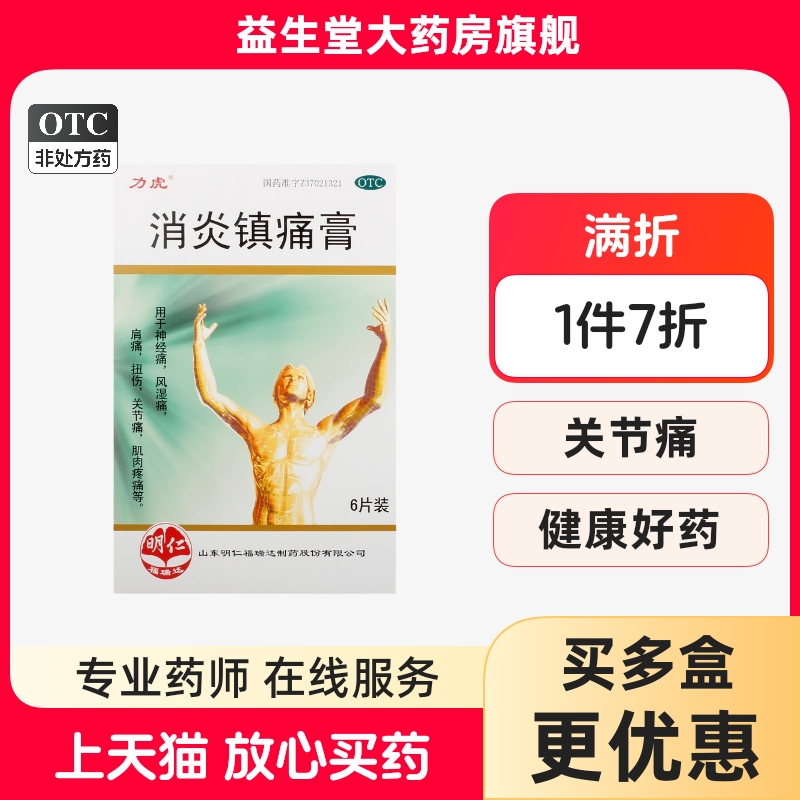 【力虎】消炎镇痛膏6.5cm*10cm*6片/盒