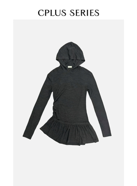 秋冬新品【CPLUS SERIES】不对称褶皱拼接连帽连衣裙