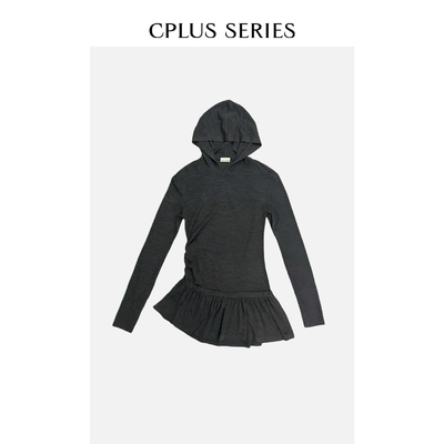 【現貨】CPLUS SERIES 不对称细褶皱打底连帽连衣裙屁帘叠搭