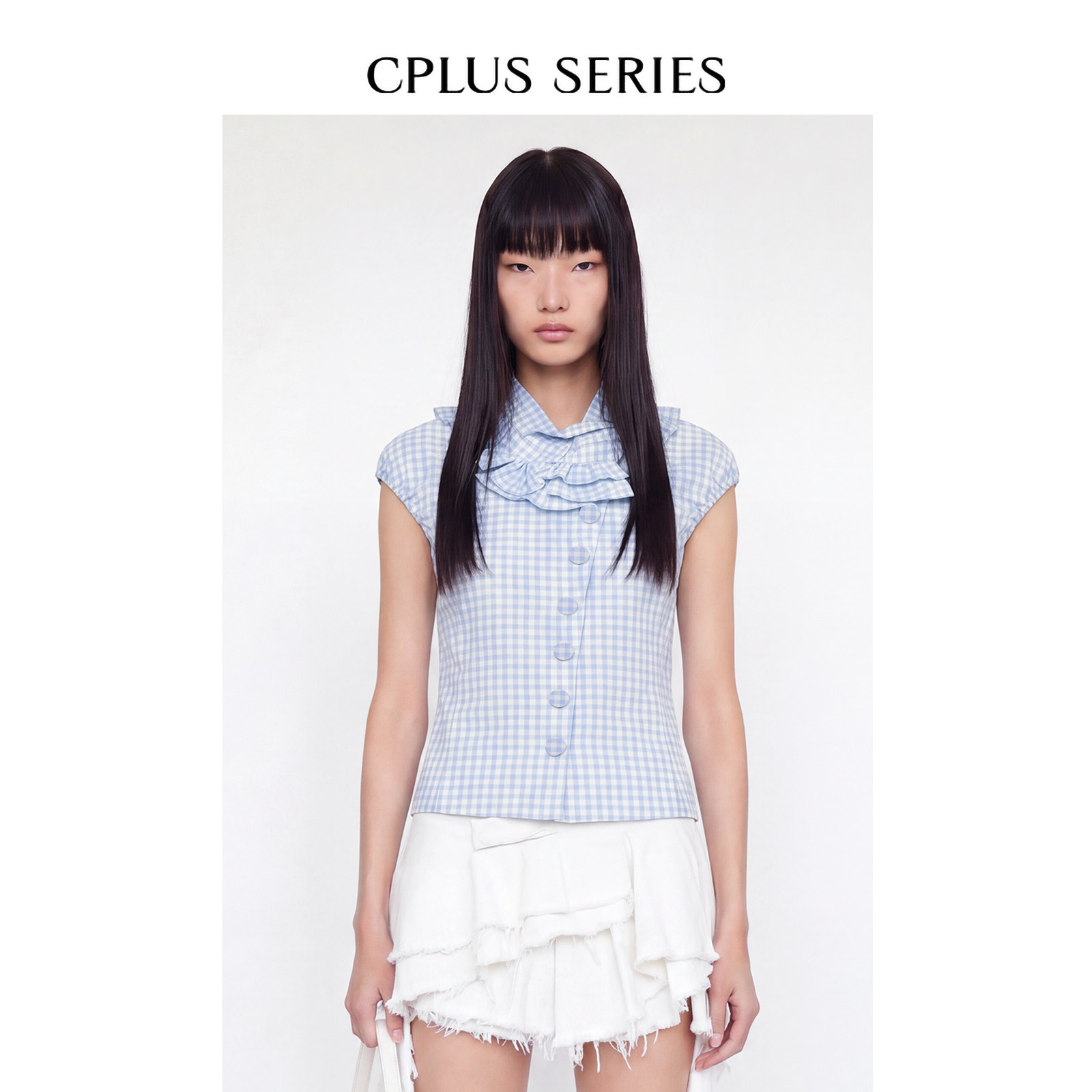 [田曦薇同款]CPlus Series荷叶边落肩衬衫女衫千金学院