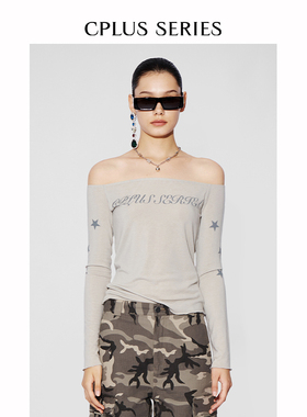 ivy吕颖同款【CPLUS SERIES】一字领印花长袖T恤