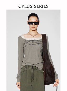 【CPLUS SERIES】大圆领撞色印花长袖T恤