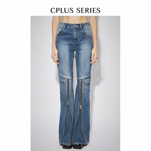 【CPLUS SERIES】2024春夏新品女士工装拉链微喇牛仔裤