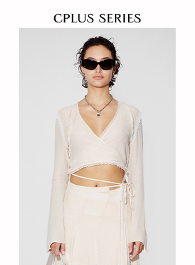 【CPLUS SERIES】蕾丝拼接短款系带上衣