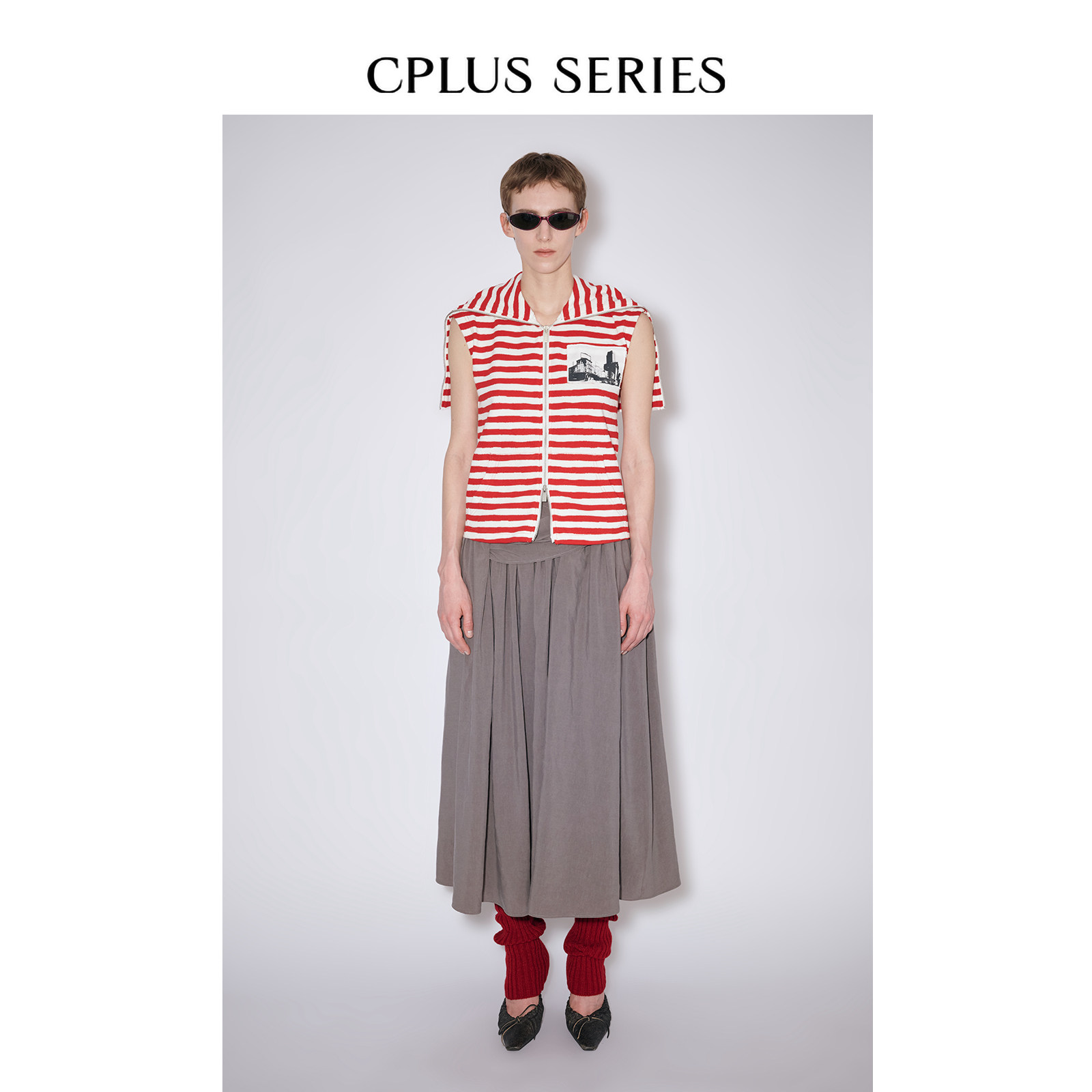 交叉褶皱A字裙长裙