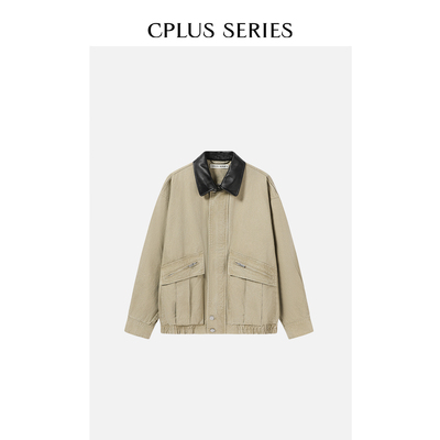 【Ivy吕颖同款】CPLUS SERIES 巴恩风做旧拼皮领翻领夹克外套