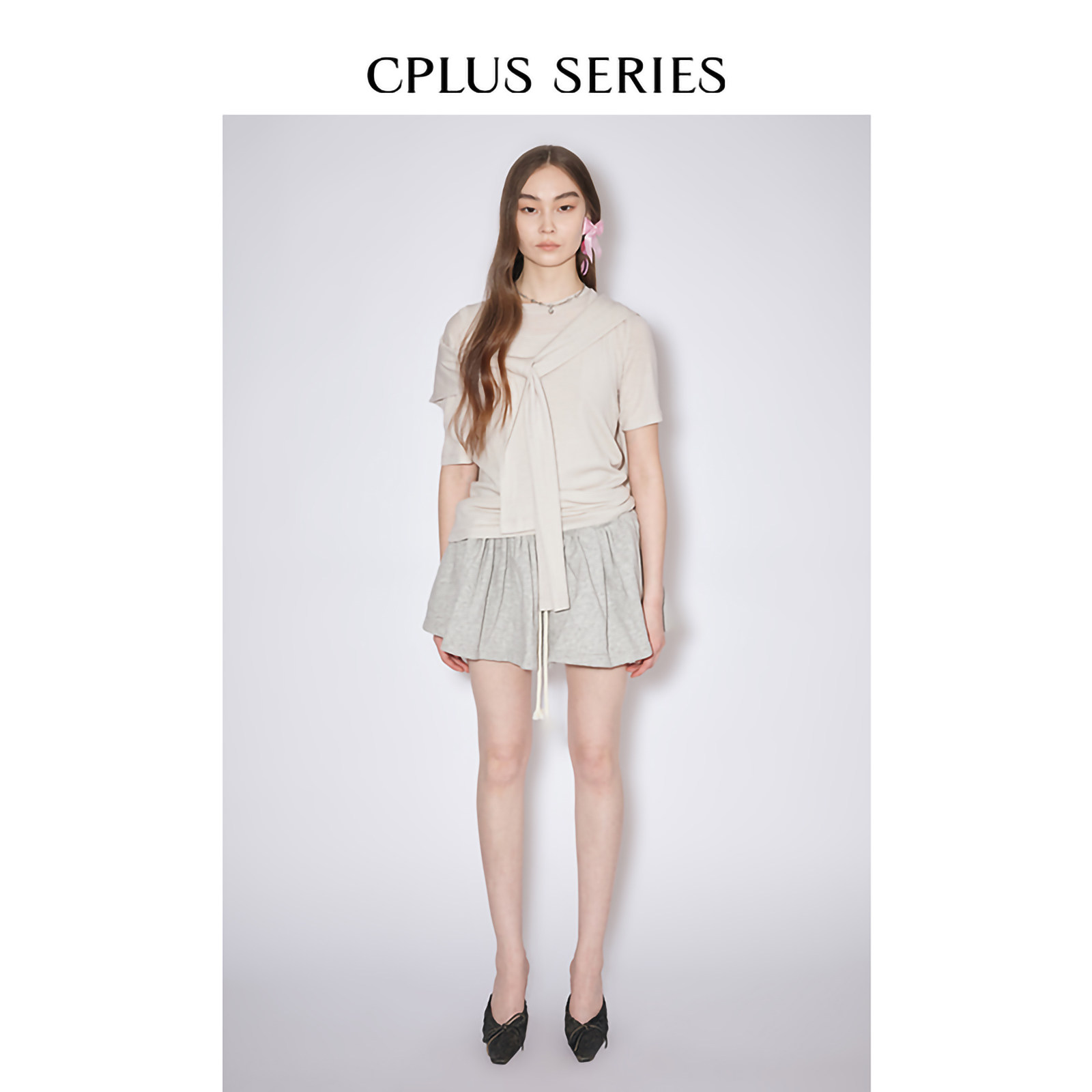 腰头拼接A字抽绳裙裤