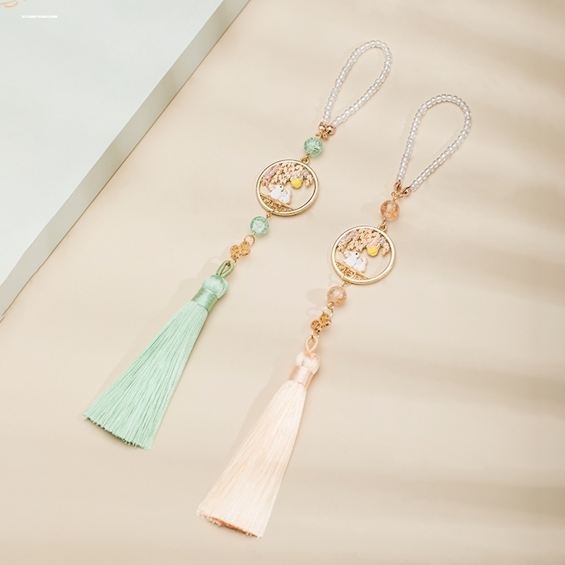 兔年旗袍压襟胸前饰品汉服儿童玉佩国风禁步挂坠扇坠仿玉兔子流苏