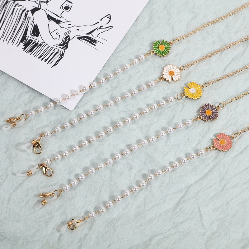 眼镜链女韩国复古挂脖黑色花朵圆珠森系耳机链条口罩挂绳墨镜链子