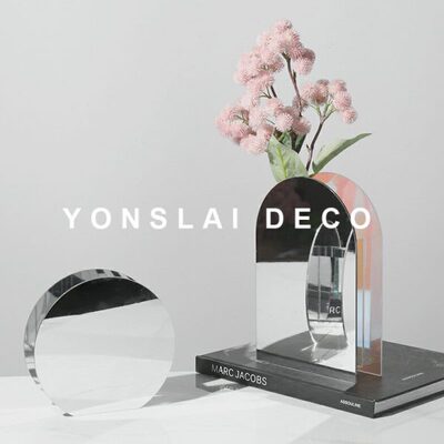 极简现代亚克力镜面花瓶插花器家居软装饰品样板房间桌面艺术摆件