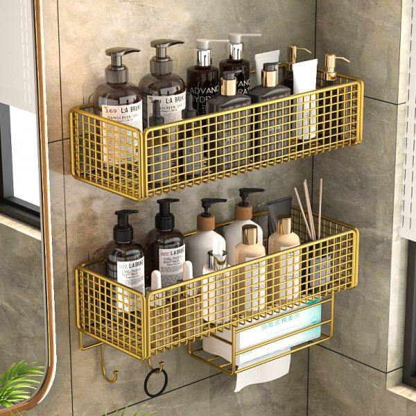 卫生间浴室置物架免打孔洗漱台壁挂式厕所洗澡间神器铁艺收纳架子