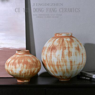 复古仿旧花器仿金属铁锈纹花瓶样板间饰品摆件装饰客厅办公室摆设