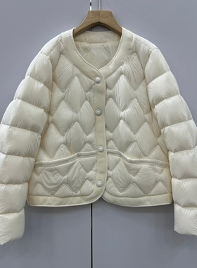 82508 欧洲站2025冬新款甜美时尚宽松显瘦长袖圆领单排扣羽绒服