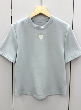 QM26H831欧洲站2026春夏时尚圆领百搭显瘦爱心简约短款短袖T恤女