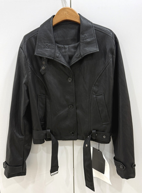 3X8625欧洲站2026春时尚百搭宽松显瘦单排扣短款PU皮夹克外套上衣