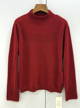 266-5328欧洲站25冬新款时尚纯色镂空软糯立领提花长袖羊毛针织衫