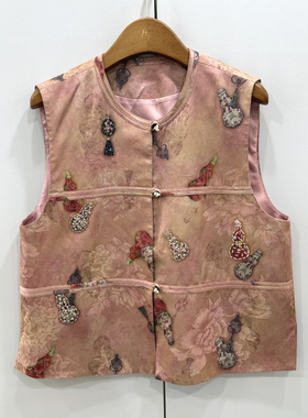 26708欧洲站26春时尚三粒扣圆领重工串珠葫芦刺绣花人丝国风马甲