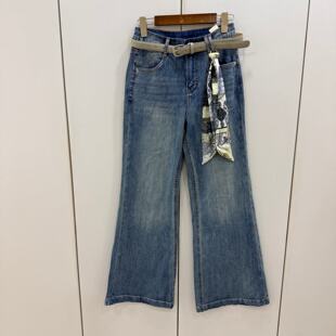 微喇气质牛仔裤 T18300欧货2026春丝巾飘带腰带高腰四面弹修身 382