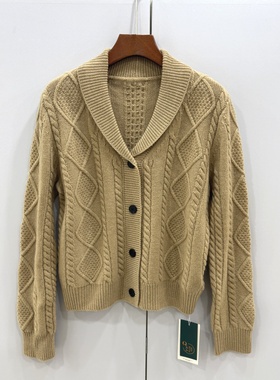188-66575欧洲站25冬新款时尚翻领显瘦菱格纹羊毛单排扣针织开衫