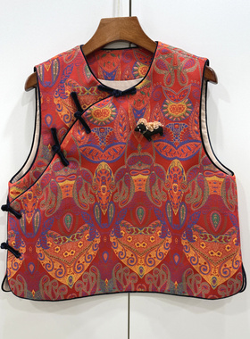 26683欧洲站26早春新款中式国风提花斜襟盘扣无袖高级感马甲外套